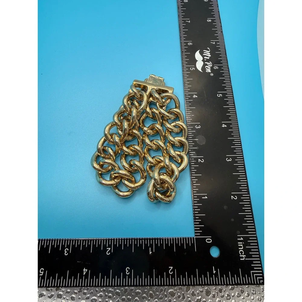 Chunky‎ Gold Tone Double Row Curb Chain Bracelet Statement Link Jewelry 8 Inch
